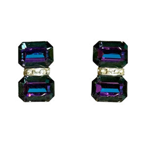 Retro Crystal Earrings Purple/Blue Size 1 x 1/2 inch